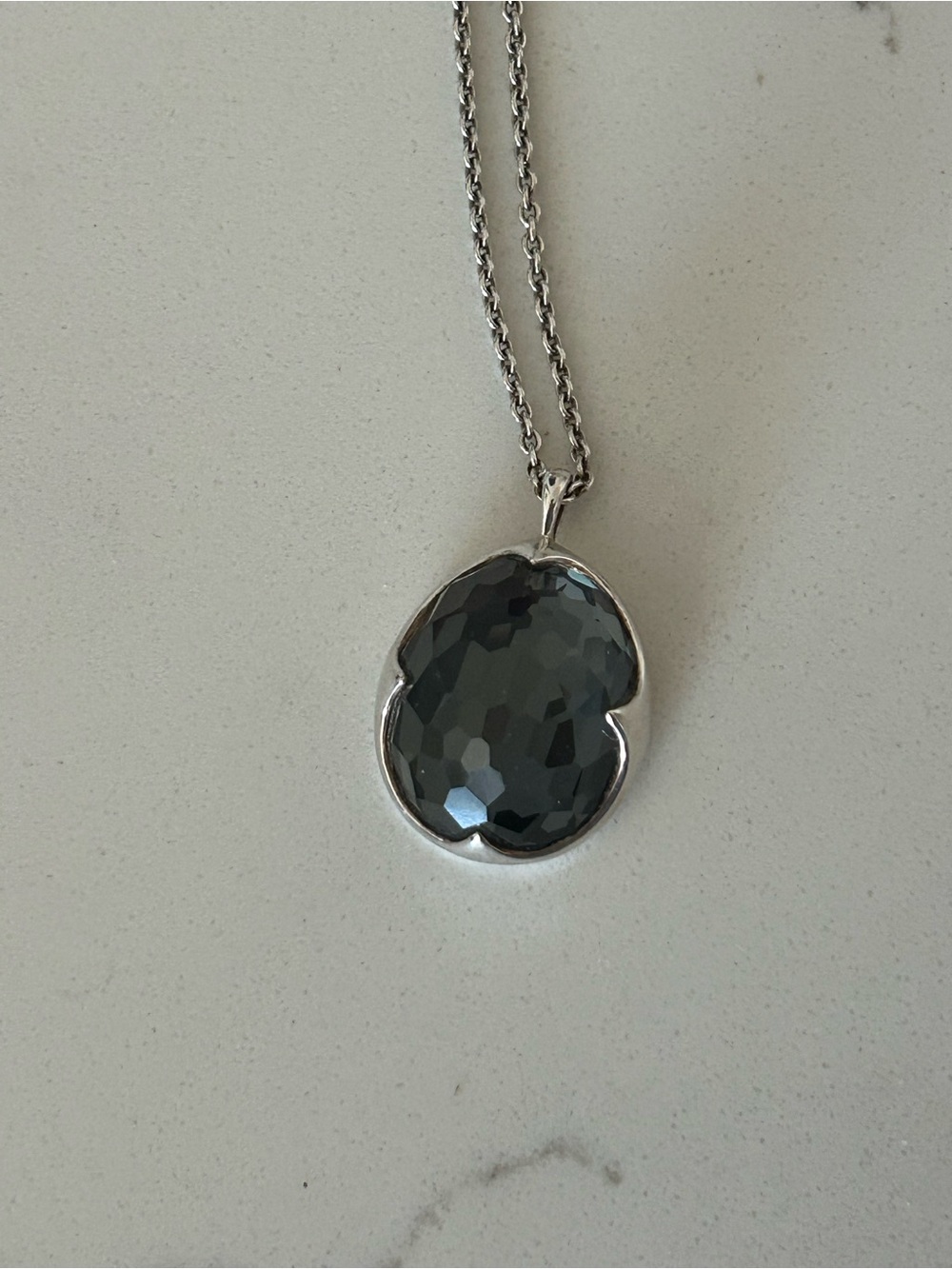 Ippolita Rock Candy large Hematite Teardrop Necklace 31” chain -long silver
